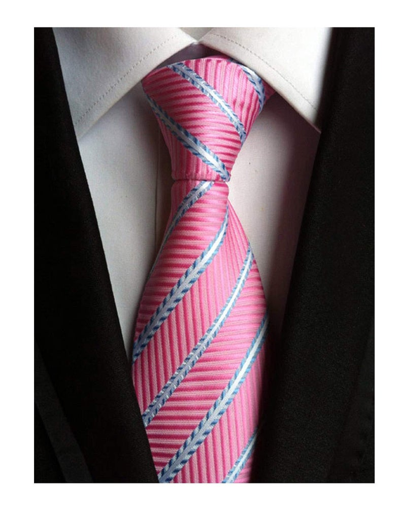 Ctskyte Men Repp Stripe Pink and Blue Silk Ties Slim cut Summer Office Designer Neckties